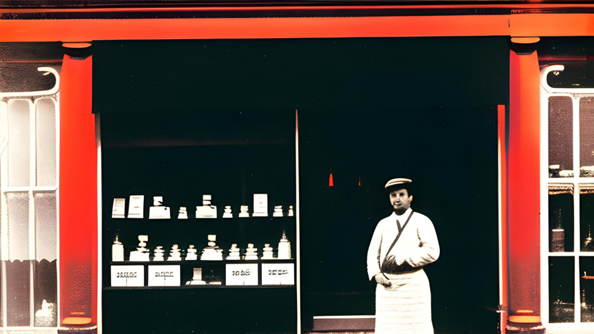 KI generiertes Bild: Ein Geschäft für Parfüm um 1899 - Colorkey: Red